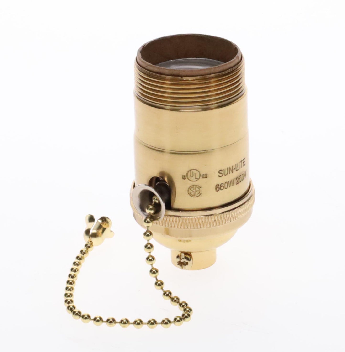 Heavy Turned Brass Socket with Polished & Lacquered Finish, On/Off Pull Chain function, UNO Thread (48255)