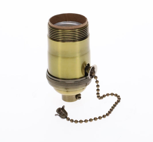 Heavy Turned Brass Socket with Antique BRASS Finish, On/Off Pull Chain function, UNO Thread (48255A)