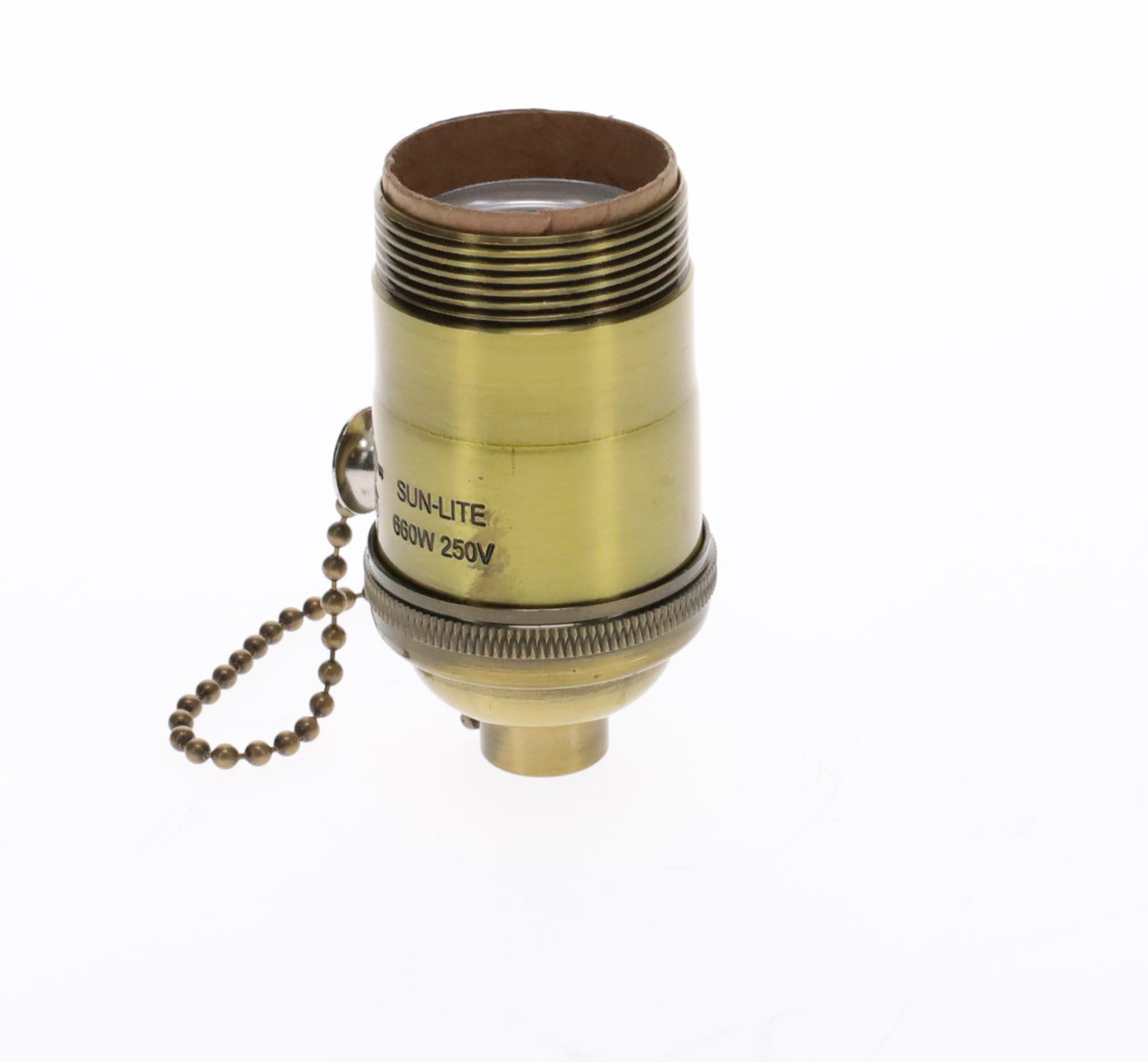 Heavy Turned Brass Socket with Antique BRASS Finish, On/Off Pull Chain function, UNO Thread (48255A)