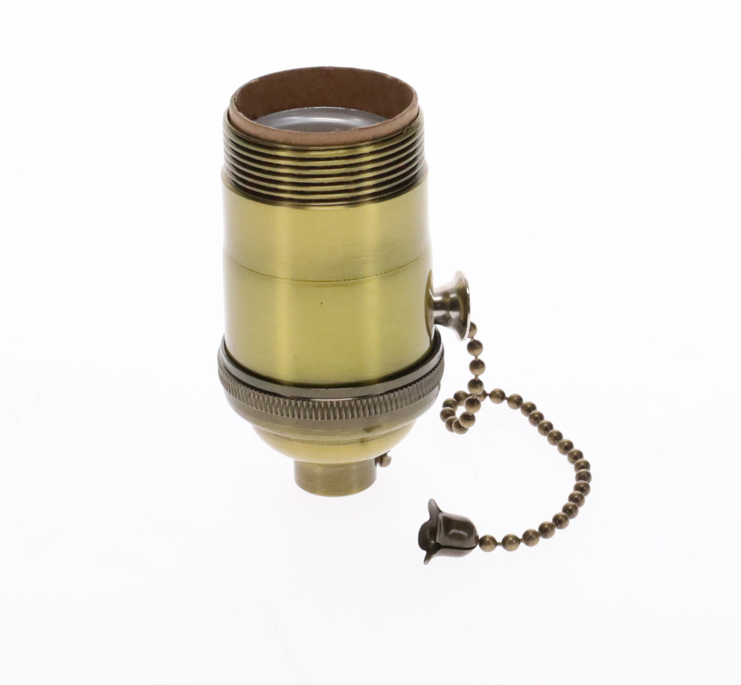 Heavy Turned Brass Socket with Antique BRASS Finish, On/Off Pull Chain function, UNO Thread (48255A)