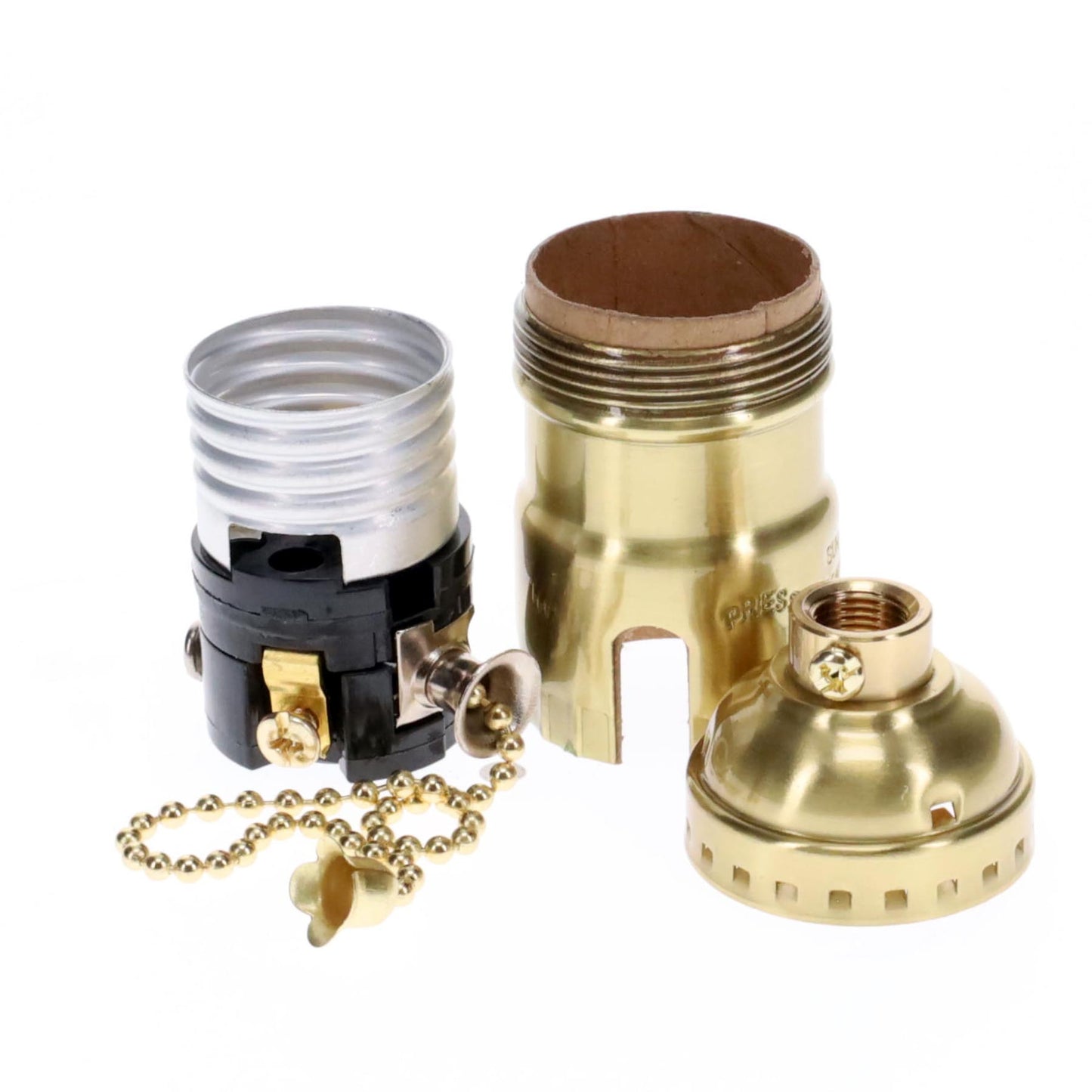 Polished & Lacquered Brass Pull Chain Early Electric Style Lamp Socket, Pull Chain, On/Off function, UNO Thread (48285)