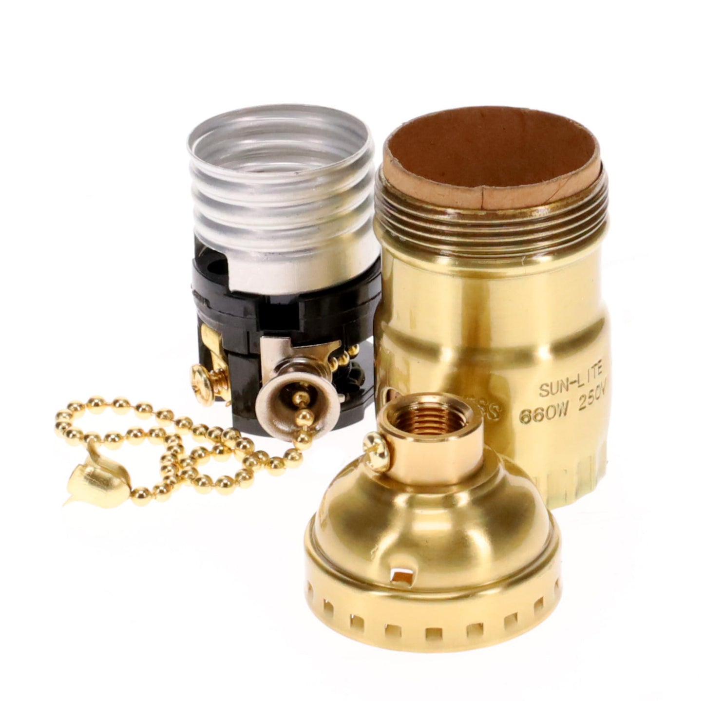 Polished & Lacquered Brass Pull Chain Early Electric Style Lamp Socket, Pull Chain, On/Off function, UNO Thread (48285)