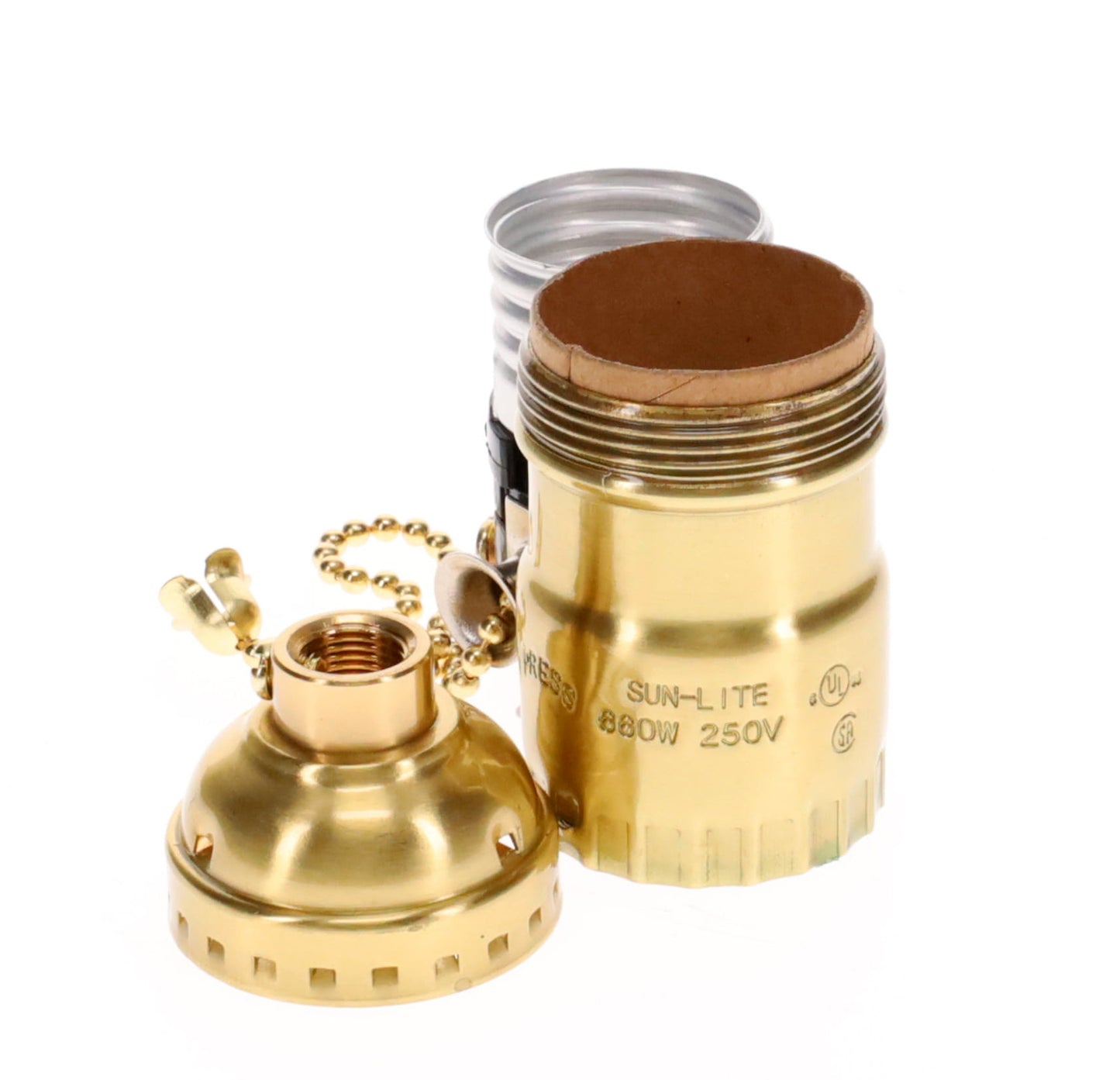 Polished & Lacquered Brass Pull Chain Early Electric Style Lamp Socket, Pull Chain, On/Off function, UNO Thread (48285)