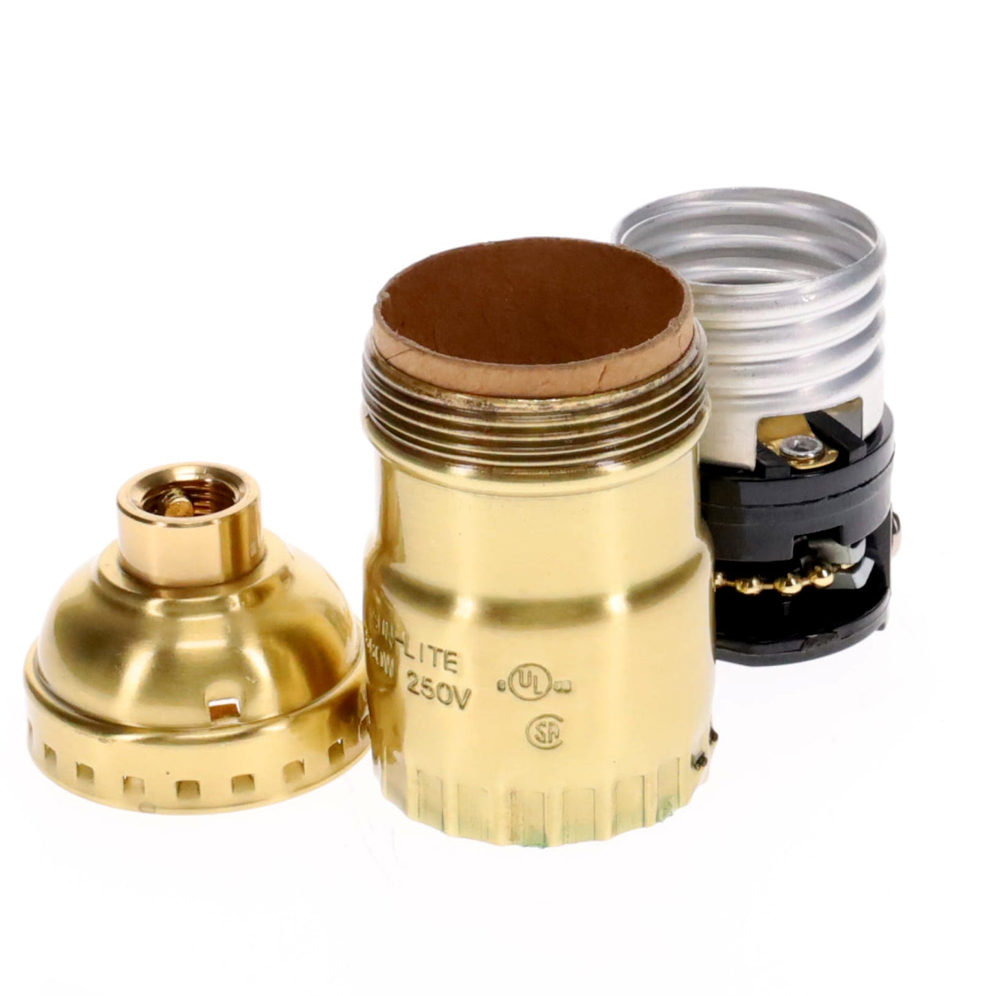 Polished & Lacquered Brass Pull Chain Early Electric Style Lamp Socket, Pull Chain, On/Off function, UNO Thread (48285)