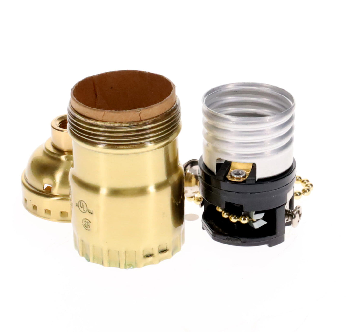 Polished & Lacquered Brass Pull Chain Early Electric Style Lamp Socket, Pull Chain, On/Off function, UNO Thread (48285)