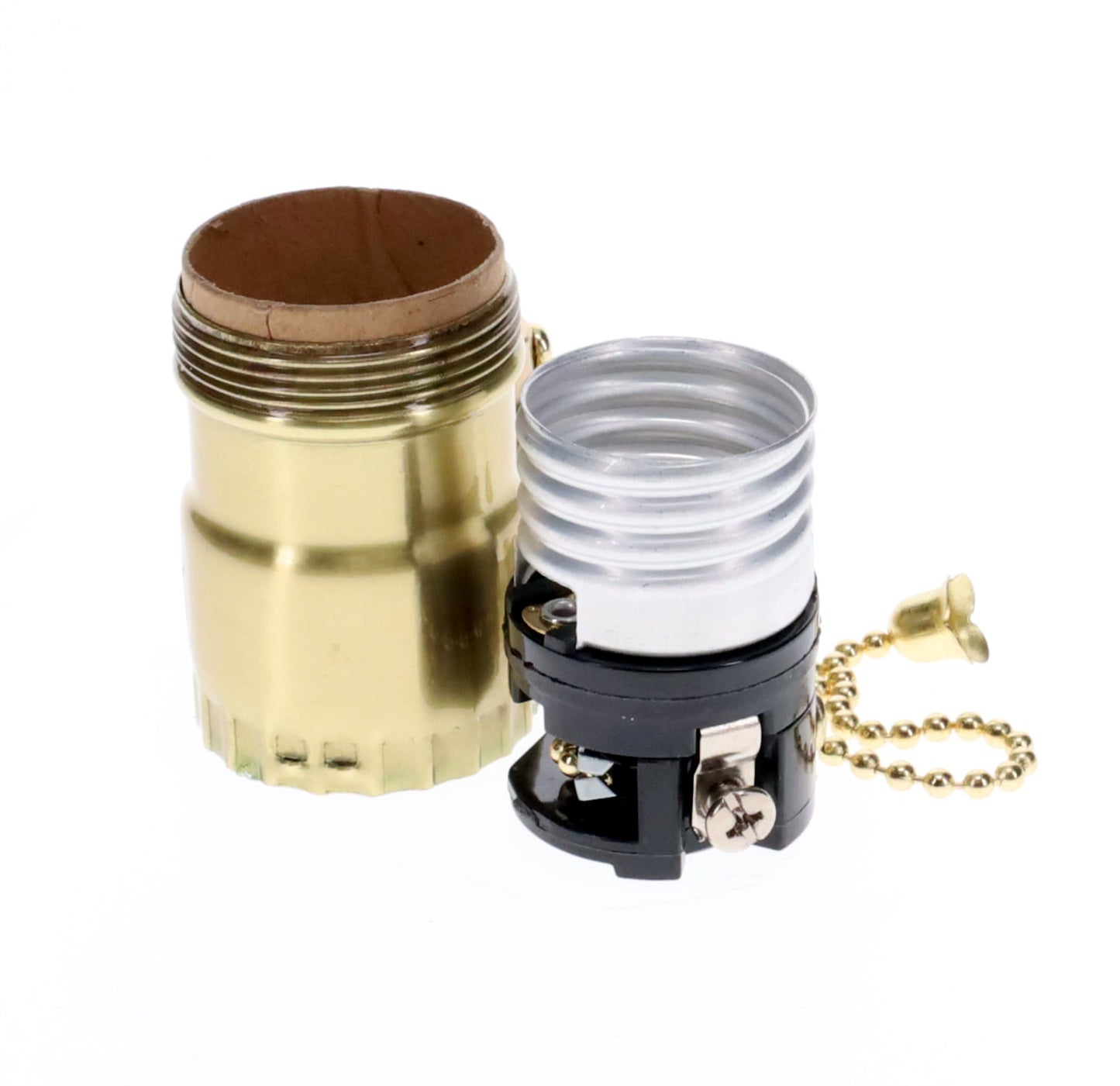 Polished & Lacquered Brass Pull Chain Early Electric Style Lamp Socket, Pull Chain, On/Off function, UNO Thread (48285)