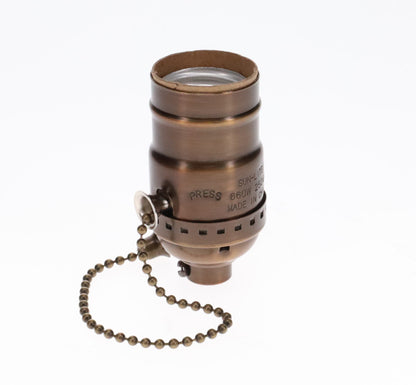 On/Off Pull Chain Solid Brass Socket, No UNO Thread, Antique Bronze (48286B)
