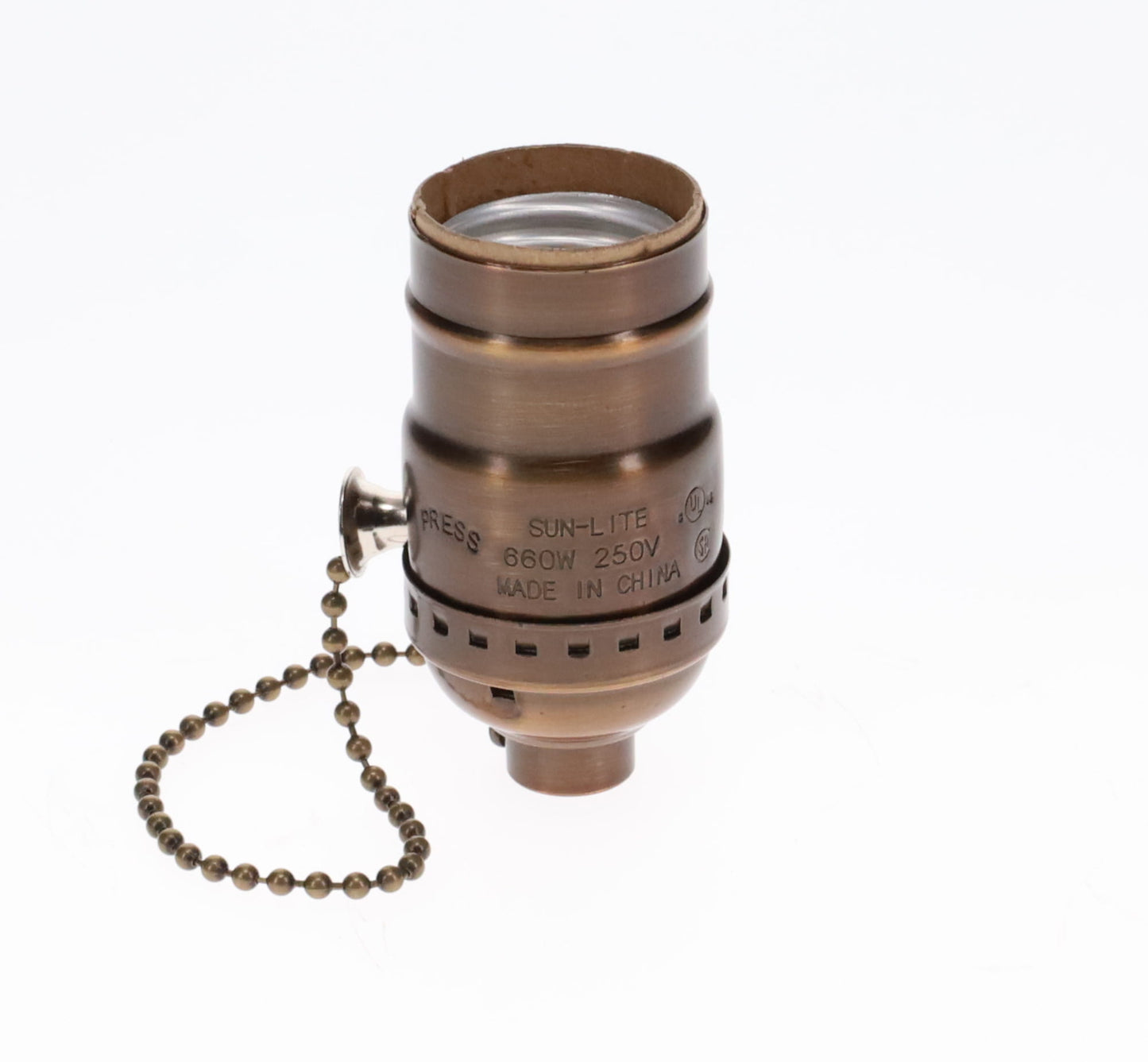 On/Off Pull Chain Solid Brass Socket, No UNO Thread, Antique Bronze (48286B)