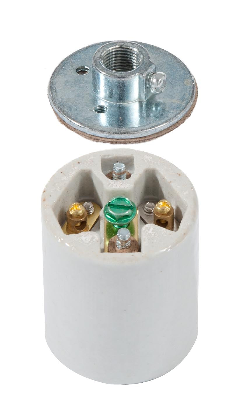 E26 Medium Porcelain Lamp Socket with 1/8F metal cap and Easy Wire terminals, 250V, 660W (48305)