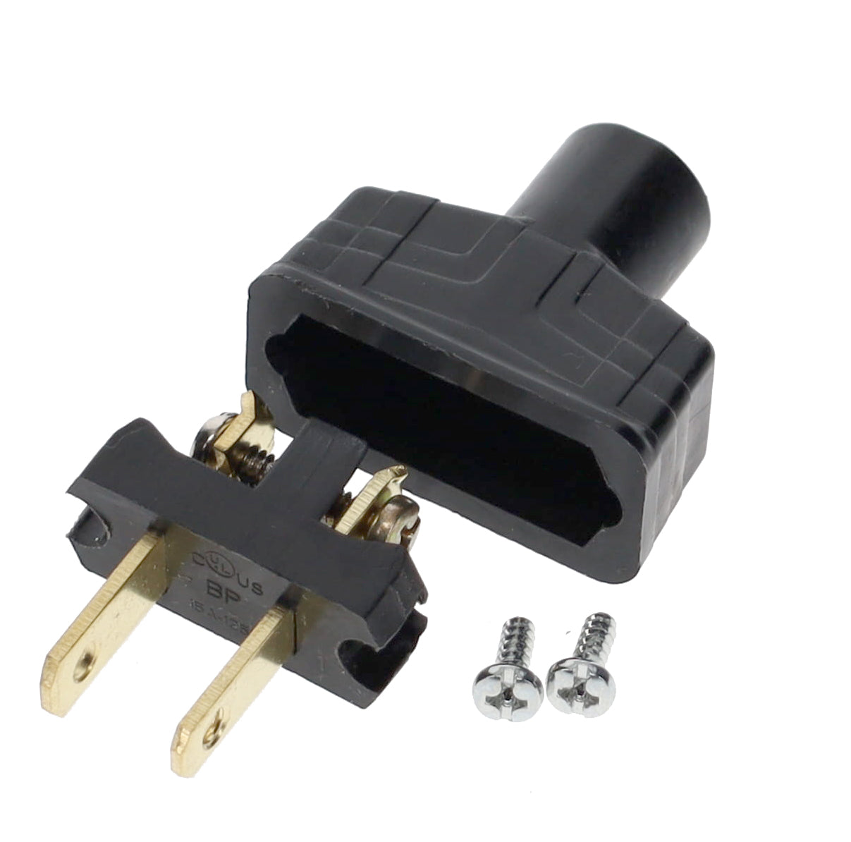 B&P Lamp Brand Early Art Deco Bakelite Style Straight Blade Plug, Polarized, Black (48580BK)