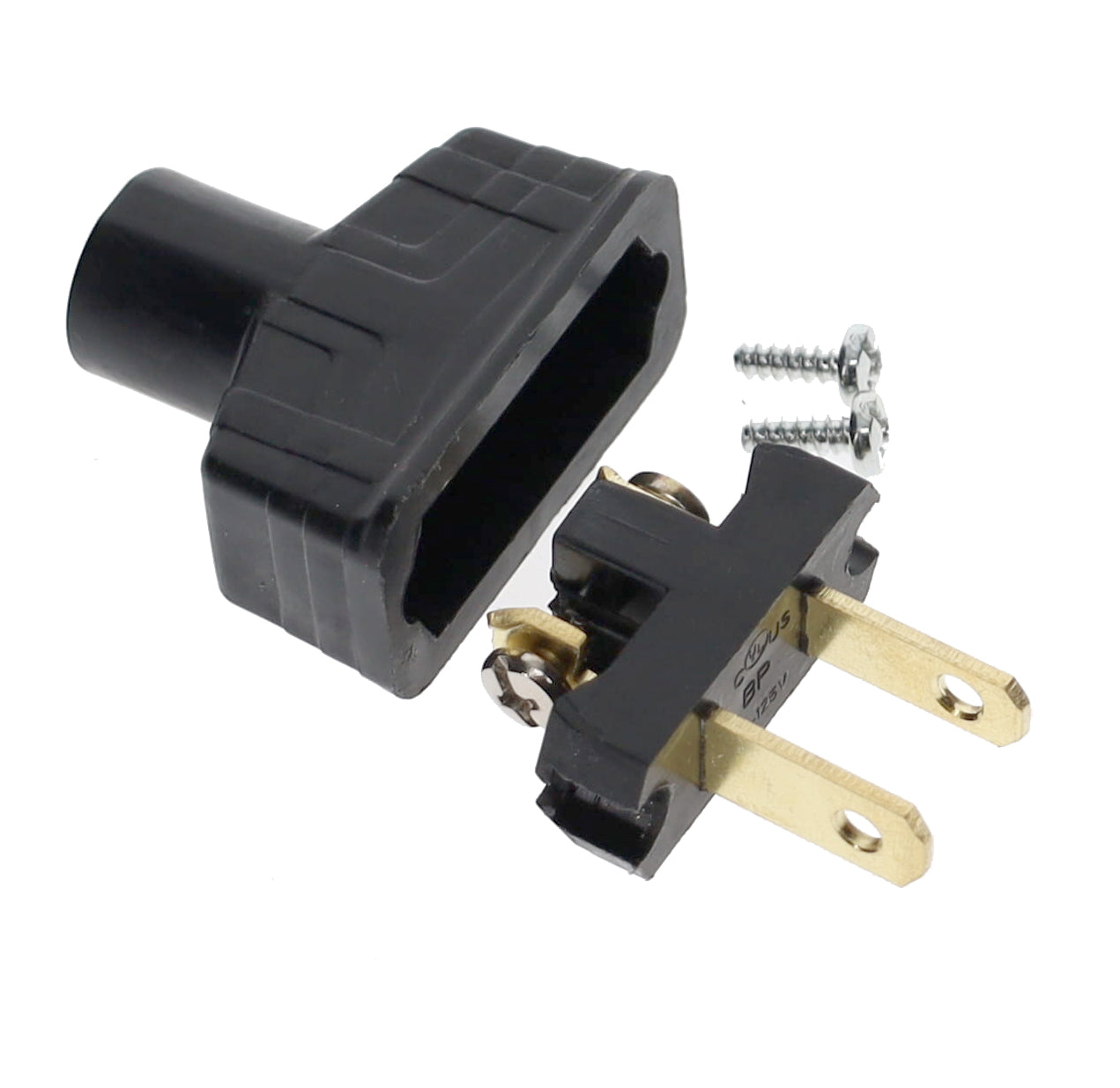 B&P Lamp Brand Early Art Deco Bakelite Style Straight Blade Plug, Polarized, Black (48580BK)