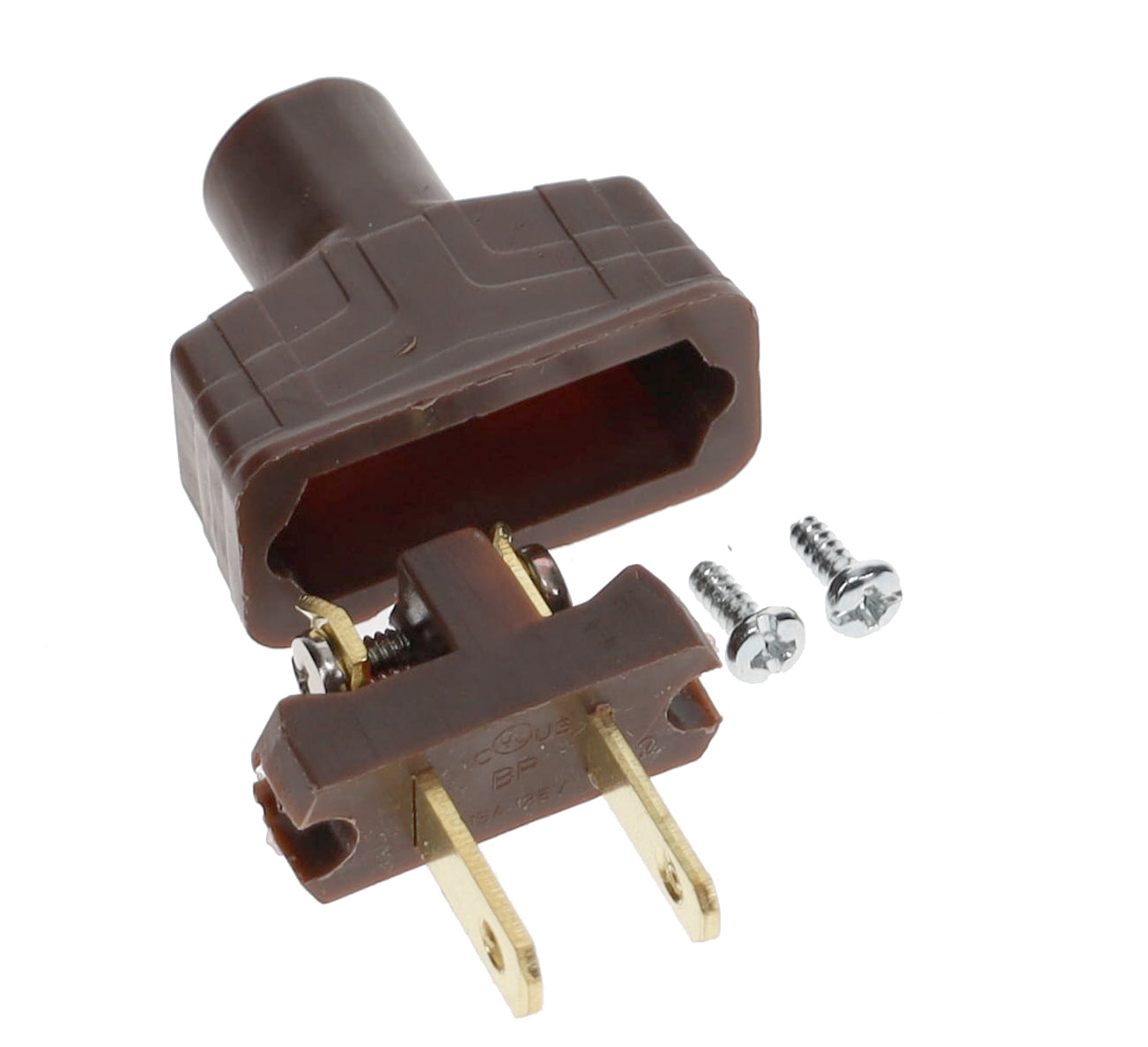 B&P Lamp Brand Early Art Deco Bakelite Style Straight Blade Plug, Polarized, Brown (48580B)