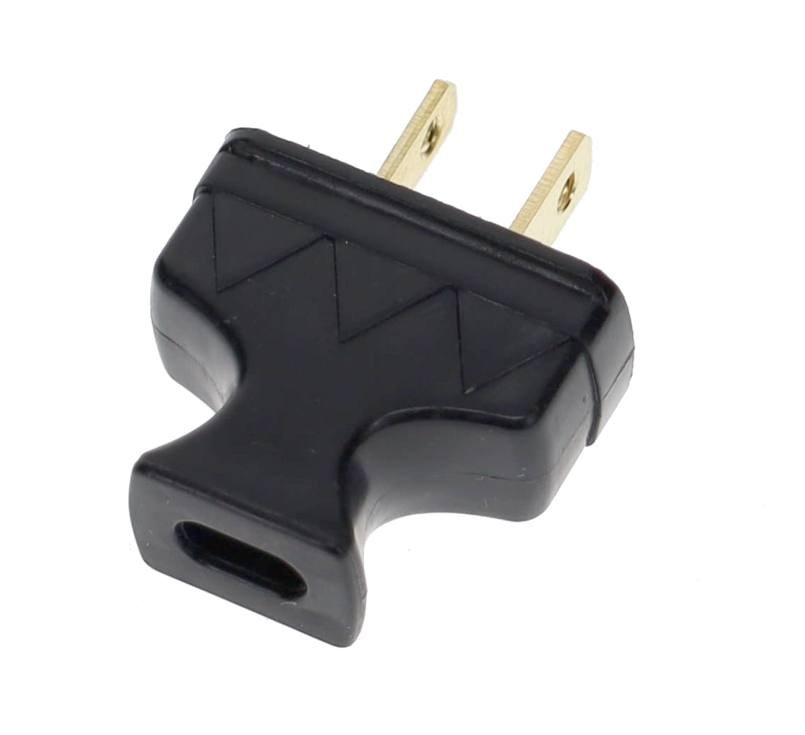 B&P Lamp Brand Early Shark Tooth Bakelite Style Straight Blade Plug, Polarized, Black (48581BK)