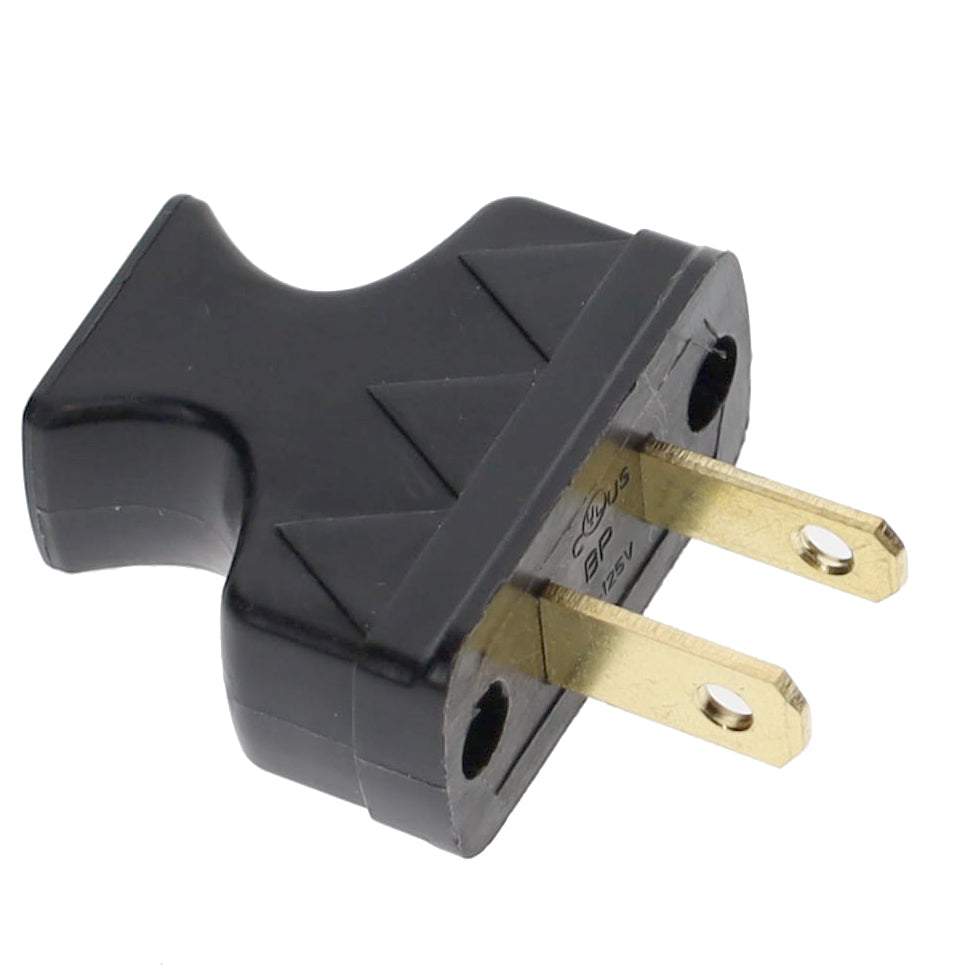 B&P Lamp Brand Early Shark Tooth Bakelite Style Straight Blade Plug, Polarized, Black (48581BK)