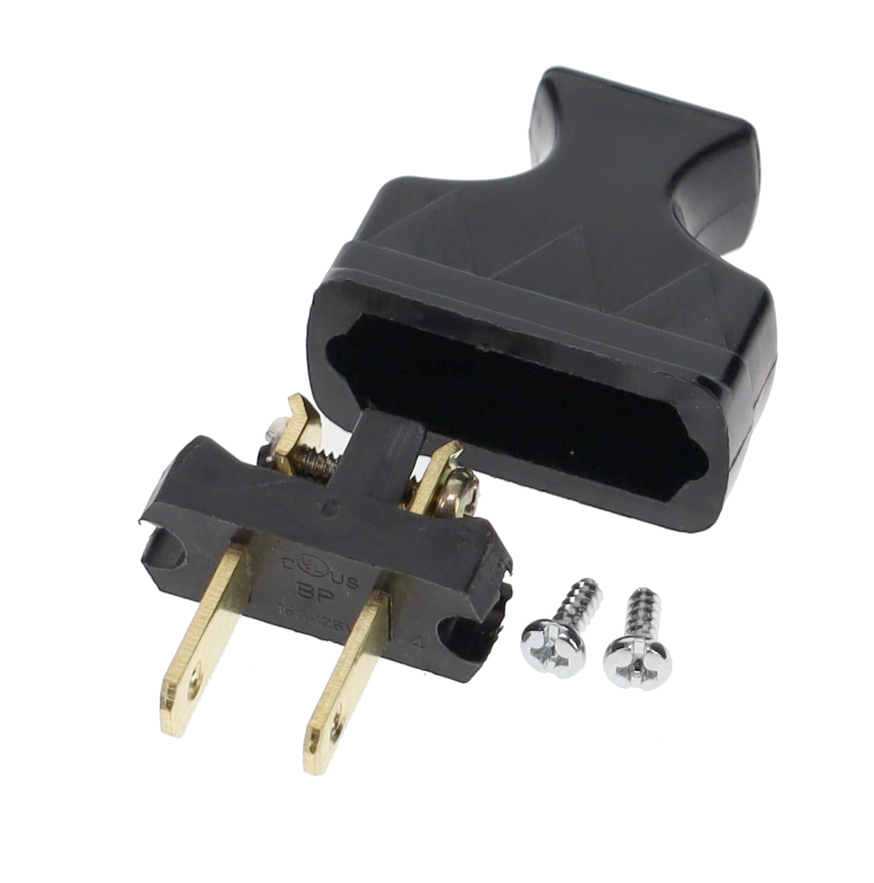 B&P Lamp Brand Early Shark Tooth Bakelite Style Straight Blade Plug, Polarized, Black (48581BK)