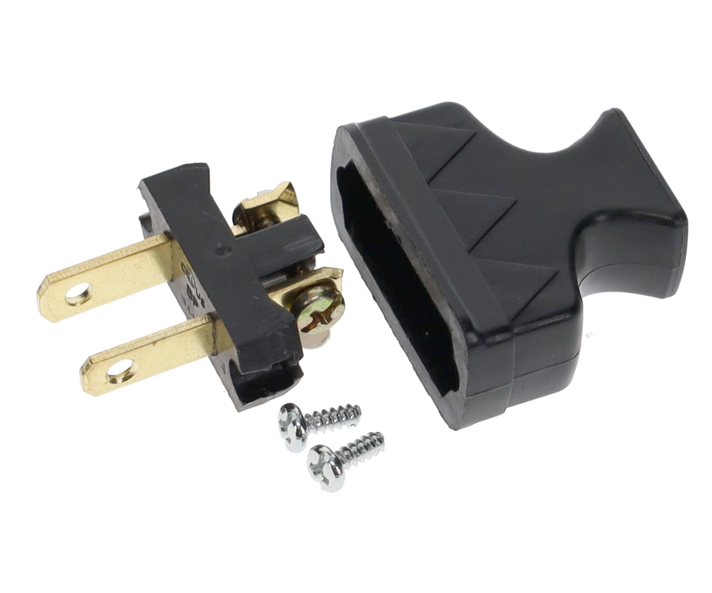 B&P Lamp Brand Early Shark Tooth Bakelite Style Straight Blade Plug, Polarized, Black (48581BK)