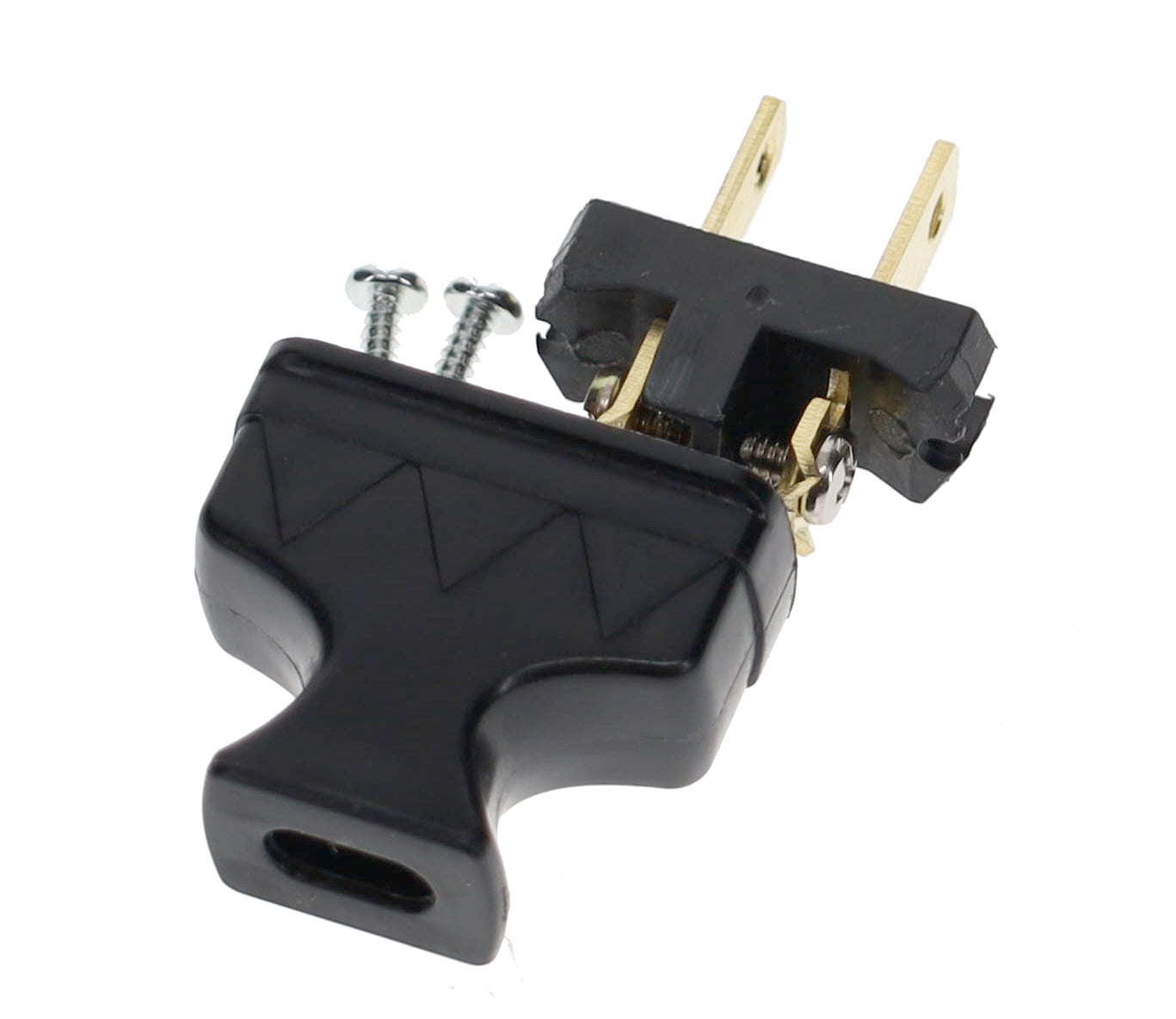 B&P Lamp Brand Early Shark Tooth Bakelite Style Straight Blade Plug, Polarized, Black (48581BK)