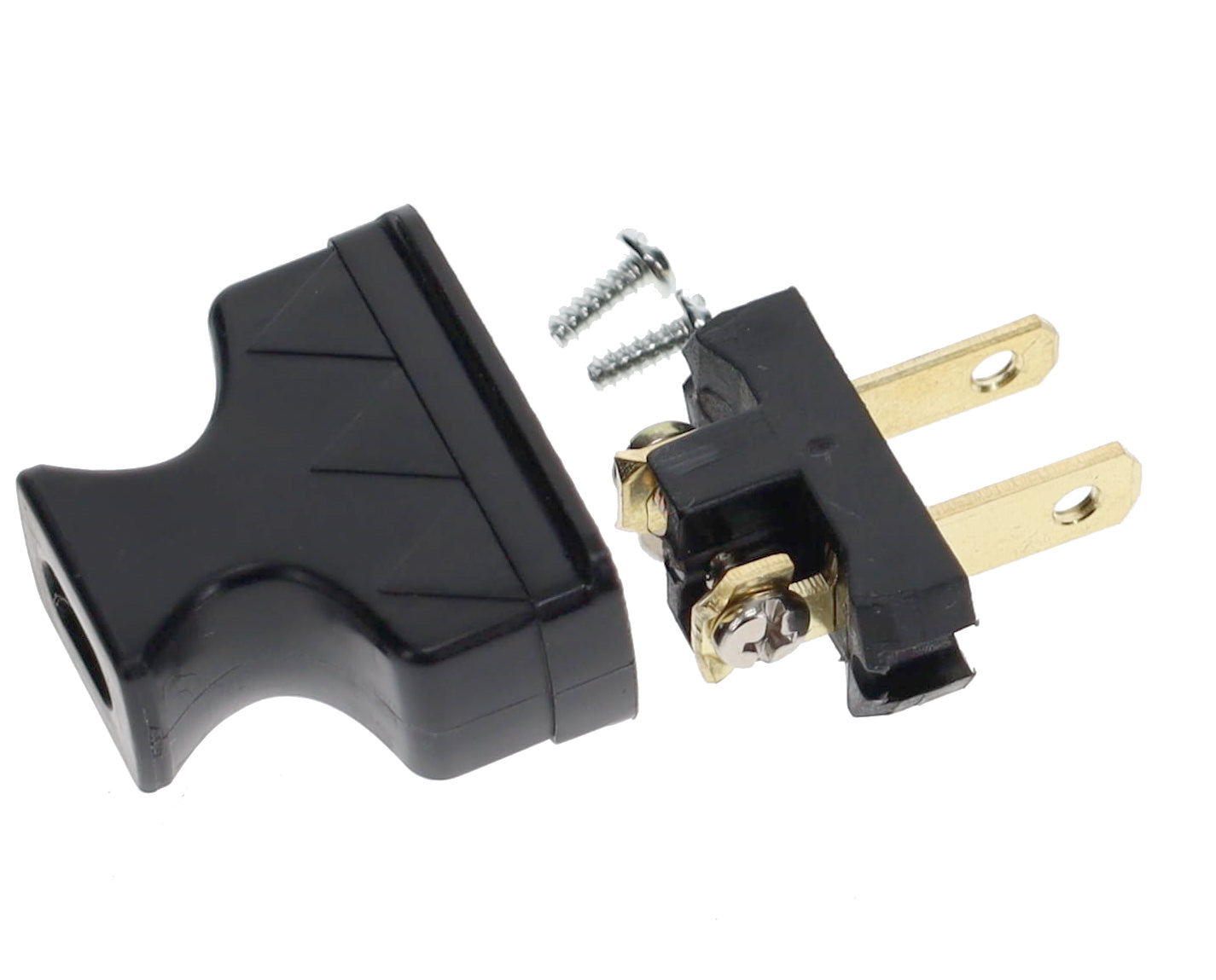 B&P Lamp Brand Early Shark Tooth Bakelite Style Straight Blade Plug, Polarized, Black (48581BK)