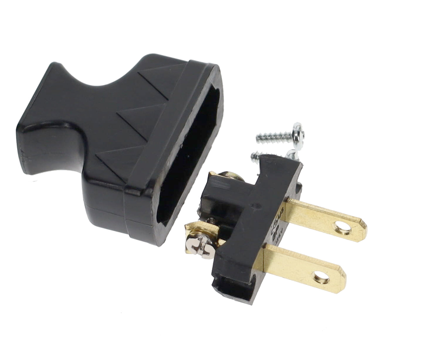 B&P Lamp Brand Early Shark Tooth Bakelite Style Straight Blade Plug, Polarized, Black (48581BK)