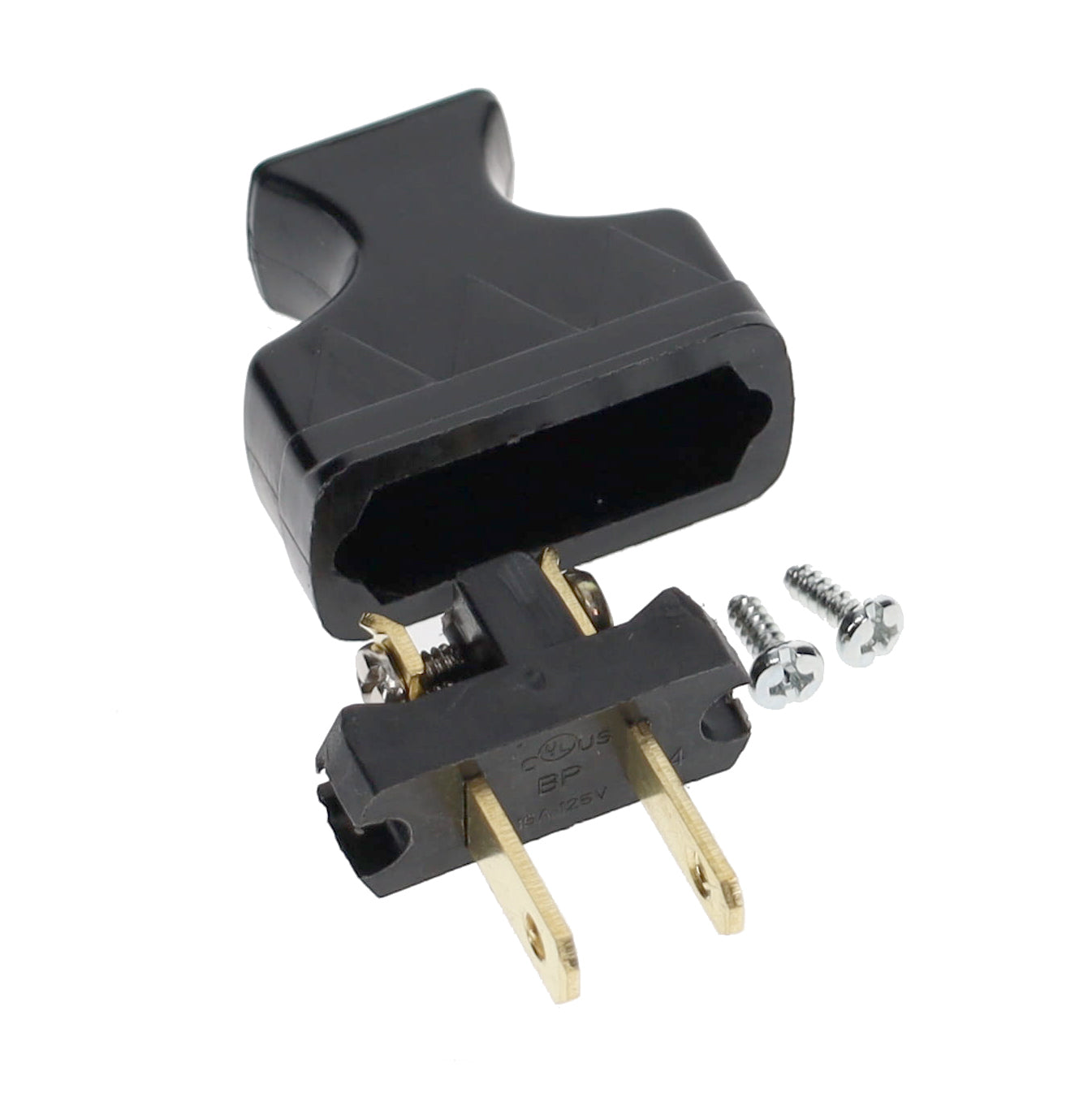 B&P Lamp Brand Early Shark Tooth Bakelite Style Straight Blade Plug, Polarized, Black (48581BK)