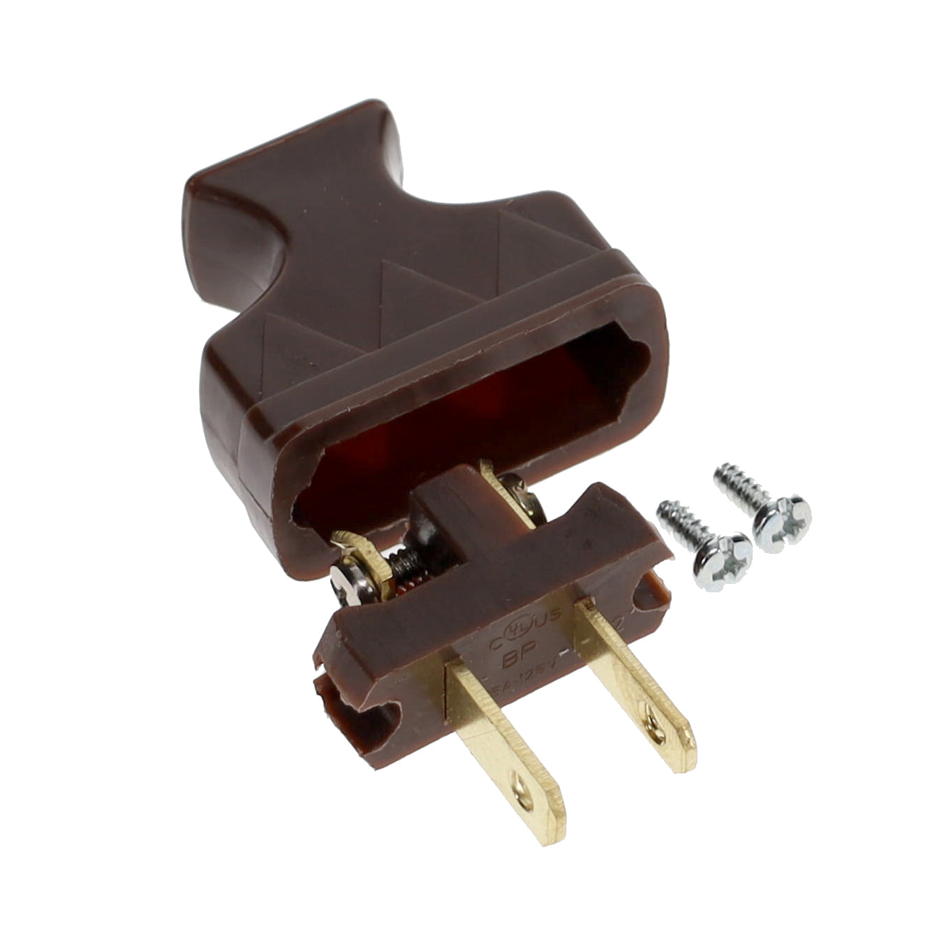 B&P Lamp Brand Early Shark Tooth Bakelite Style Straight Blade Plug, Polarized, Brown (48581B)