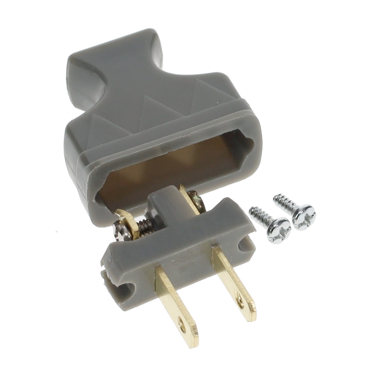 B&P Lamp Brand Early Shark Tooth Bakelite Style Straight Blade Plug, Polarized, Grey (48581G)