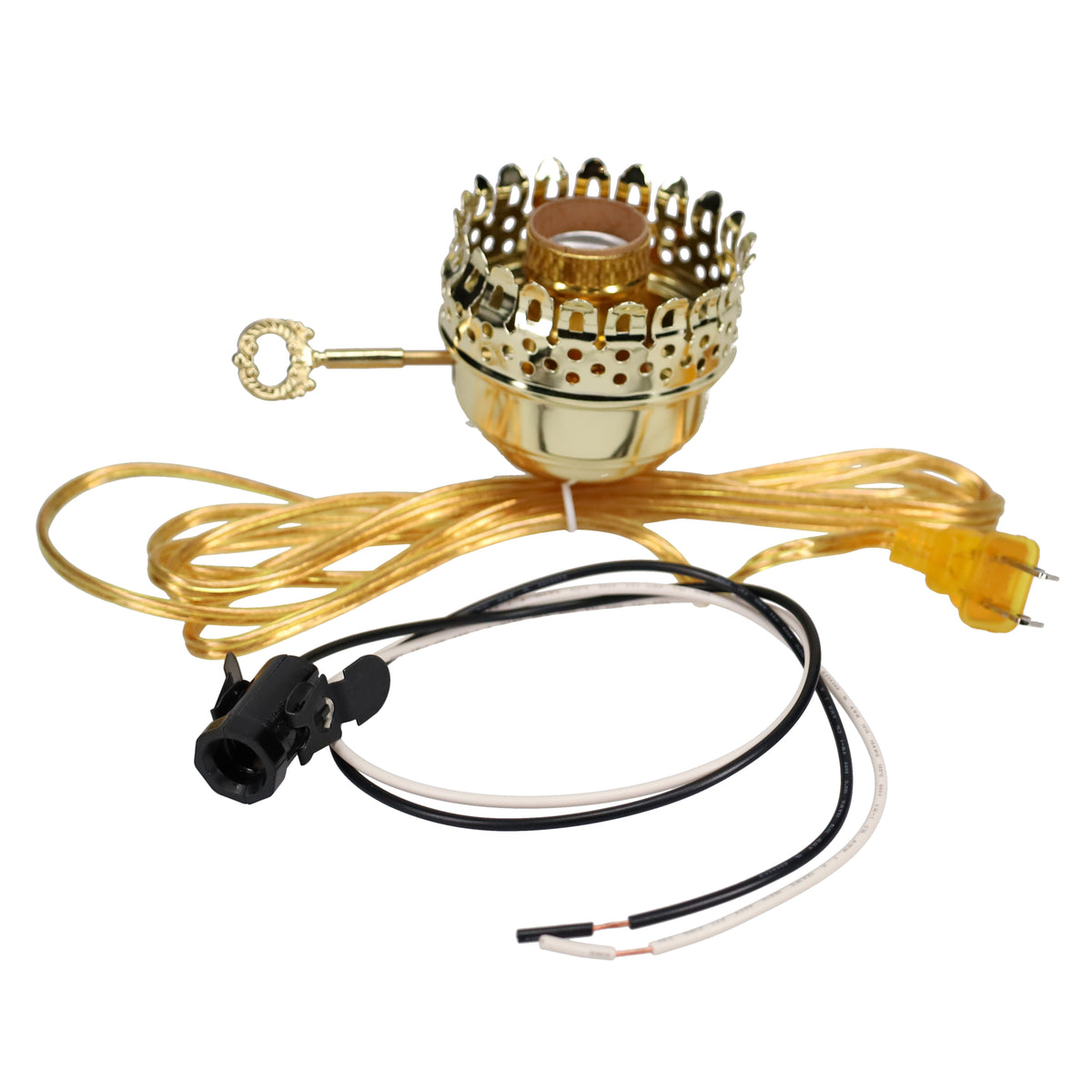 Lamp Wiring Kit with Brass 3" Gallery, 3-Terminal Turn Knob, 8' Lamp Cord (30595G)