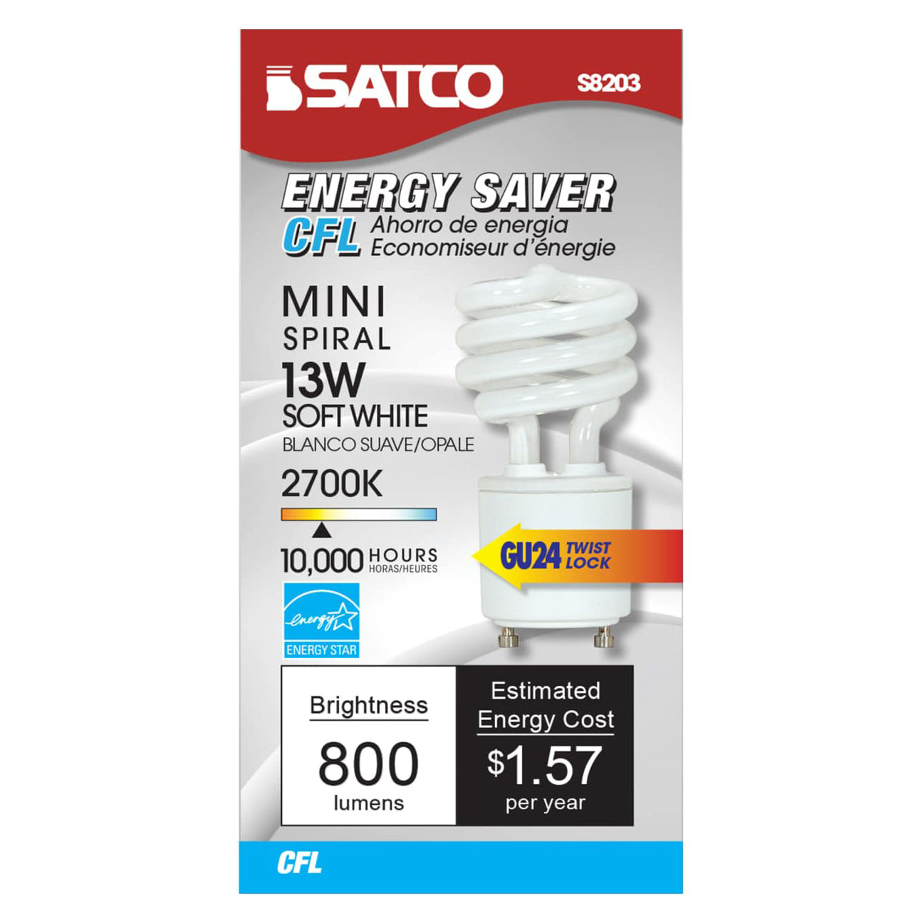 GU24 Mini Spiral 13W Soft White Fluorescent Light Bulb (BPS8203)