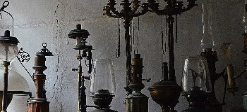 Image of old vintage oil lamps.