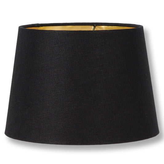 Retro Drum Lamp Shades - Black Color, 100% Fine Linen Material, Gold Foil Lining (07227N)