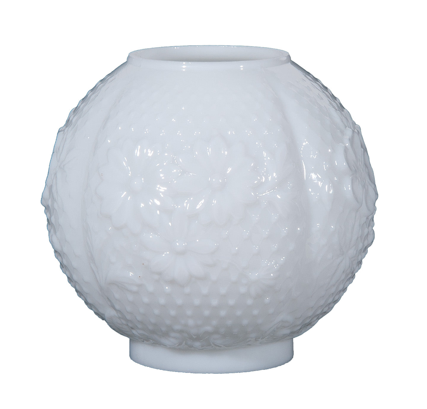 8 inch Embossed Dogwood Opal Glass Ball Shade, 4 inch fitter
