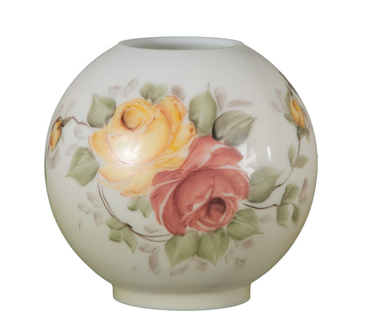8 inch Hand Painted Opal Ball Shade, Victorian Roses Scene, 4 inch fitter