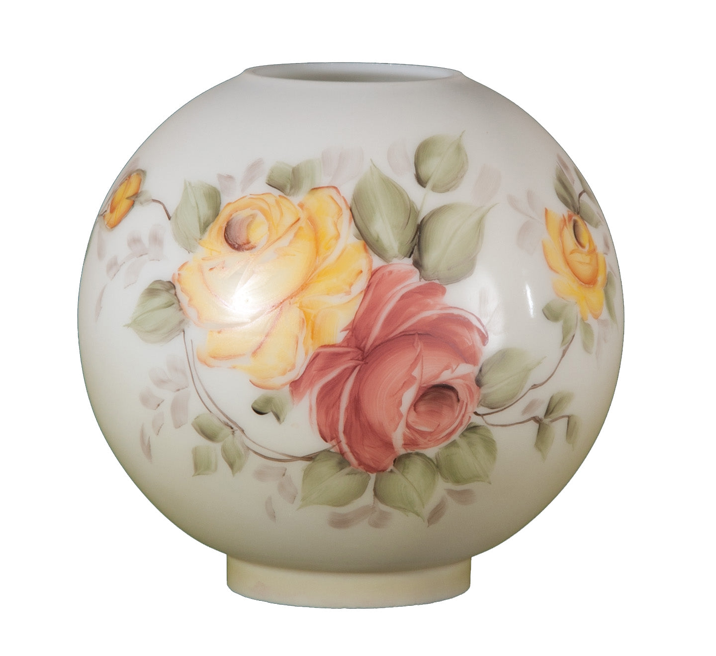9 inch Hand Painted Opal Ball Shade, Victorian Roses Scene, 4 inch fitter