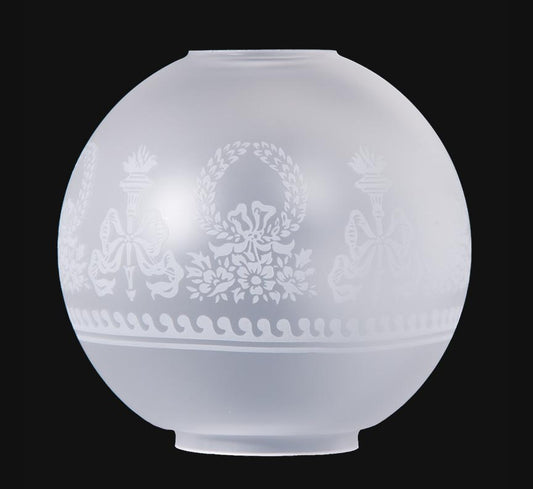 9" Satin Etched Ball Shade, Bows and Wreaths Decoration, 4 inch fitter