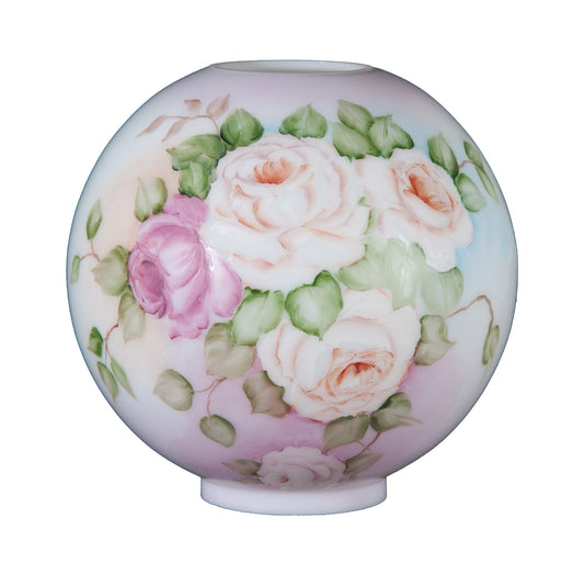 10 inch diameter Hand Painted Friendship Roses Scene Opal Glass Ball Lamp Shade, 4 inch fitter
