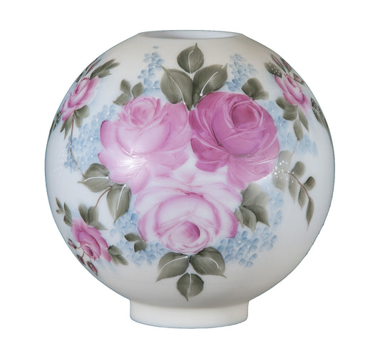 10 inch diameter Hand Painted Opal Glass Ball Lamp Shade, Garden Bouquet Scene, 4 inch fitter