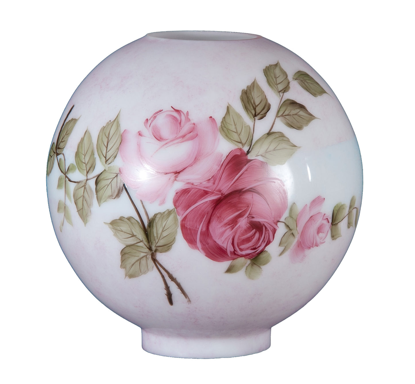 10 inch diameter Hand Painted Opal Glass Ball Lamp Shade, Queen Elizabeth Roses, 4 inch fitter