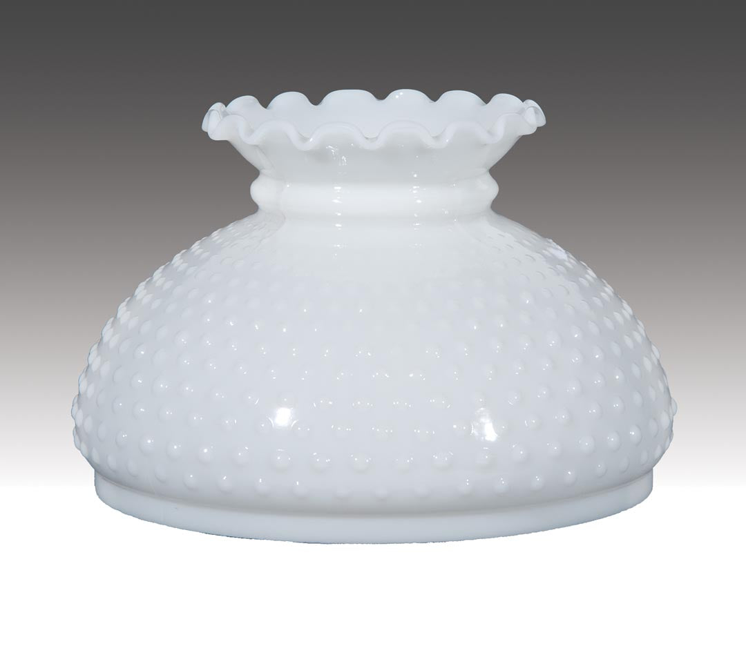 Clear Over Opal, Cased Glass Hobnail Lamp Shade, Crimped Top, 10 inch fitter (06160C)