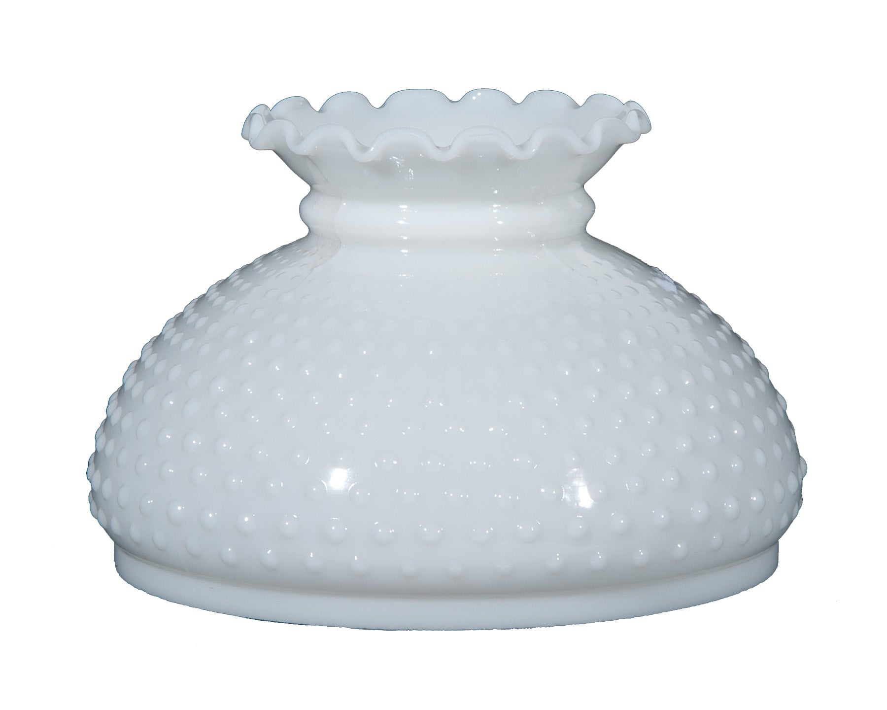 Opal Glass Hobnail Shade, Crimped Top, 10 inch fitter