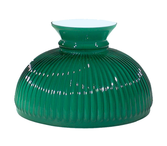 Green Over Opal, Cased Glass Rib Shade, 10 inch fitter
