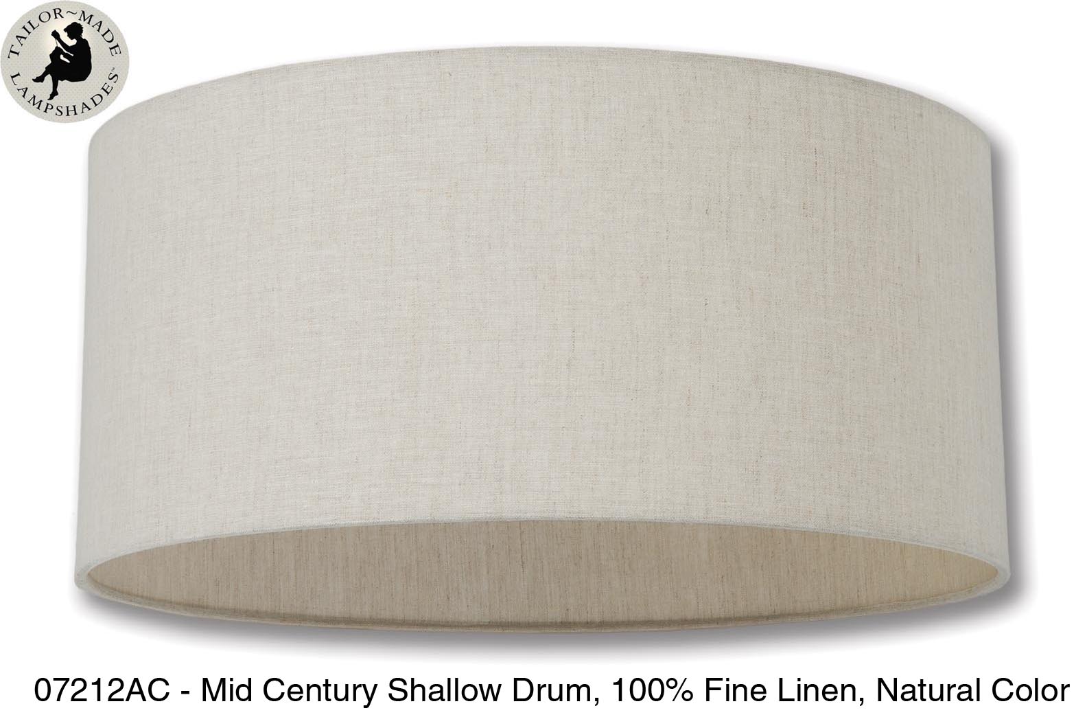 Mid Century Shallow Drum Lamp Shades - Off White Color, 100% Fine Linen