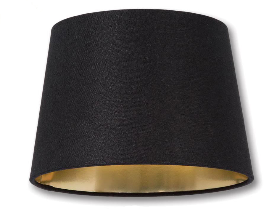 Retro Drum Lamp Shades - Black Color, 100% Fine Linen Material, Gold Foil Lining