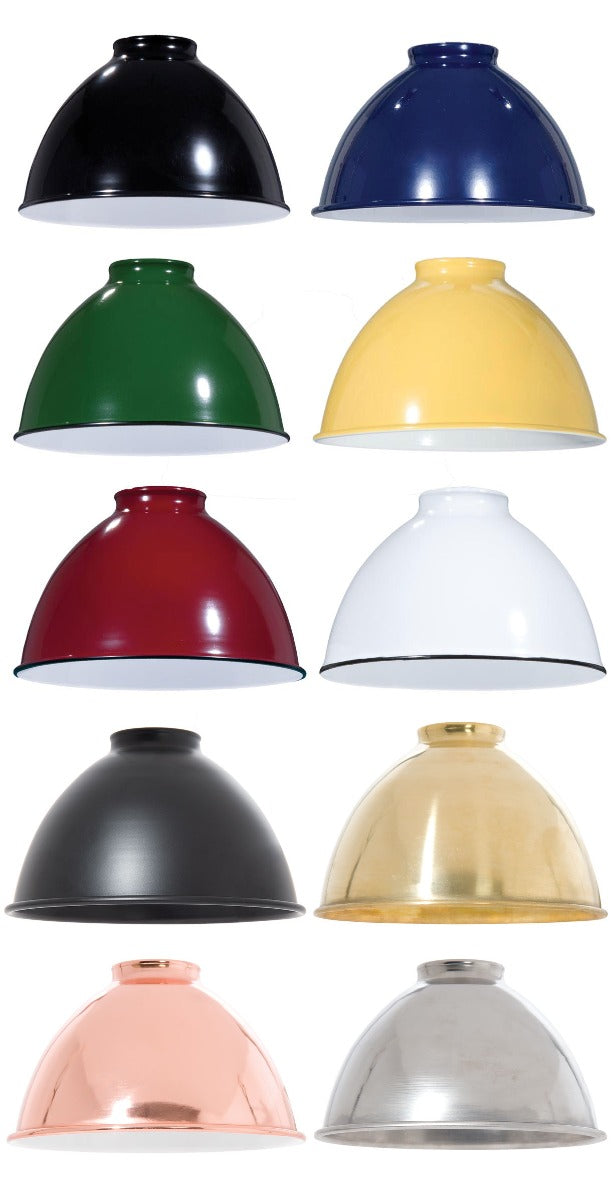 2-1/4 Inch Lip Fitter Industrial Style Metal Dome Shades, 7-1/16" Dia. - Choice of Color