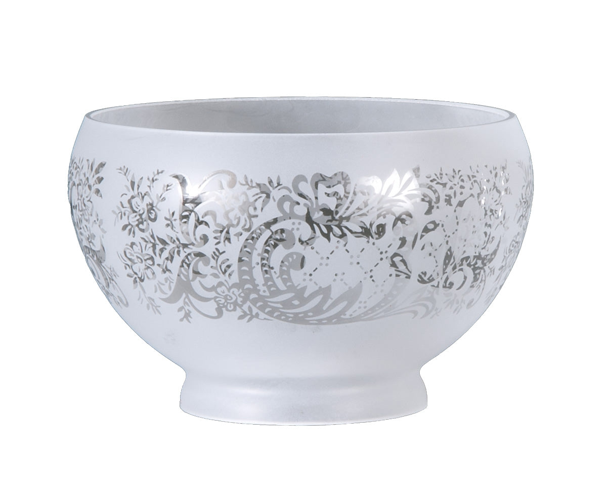 7-1/2 inch diameter Satin Etched Filigree Gas Shade, 4 inch lip fitter