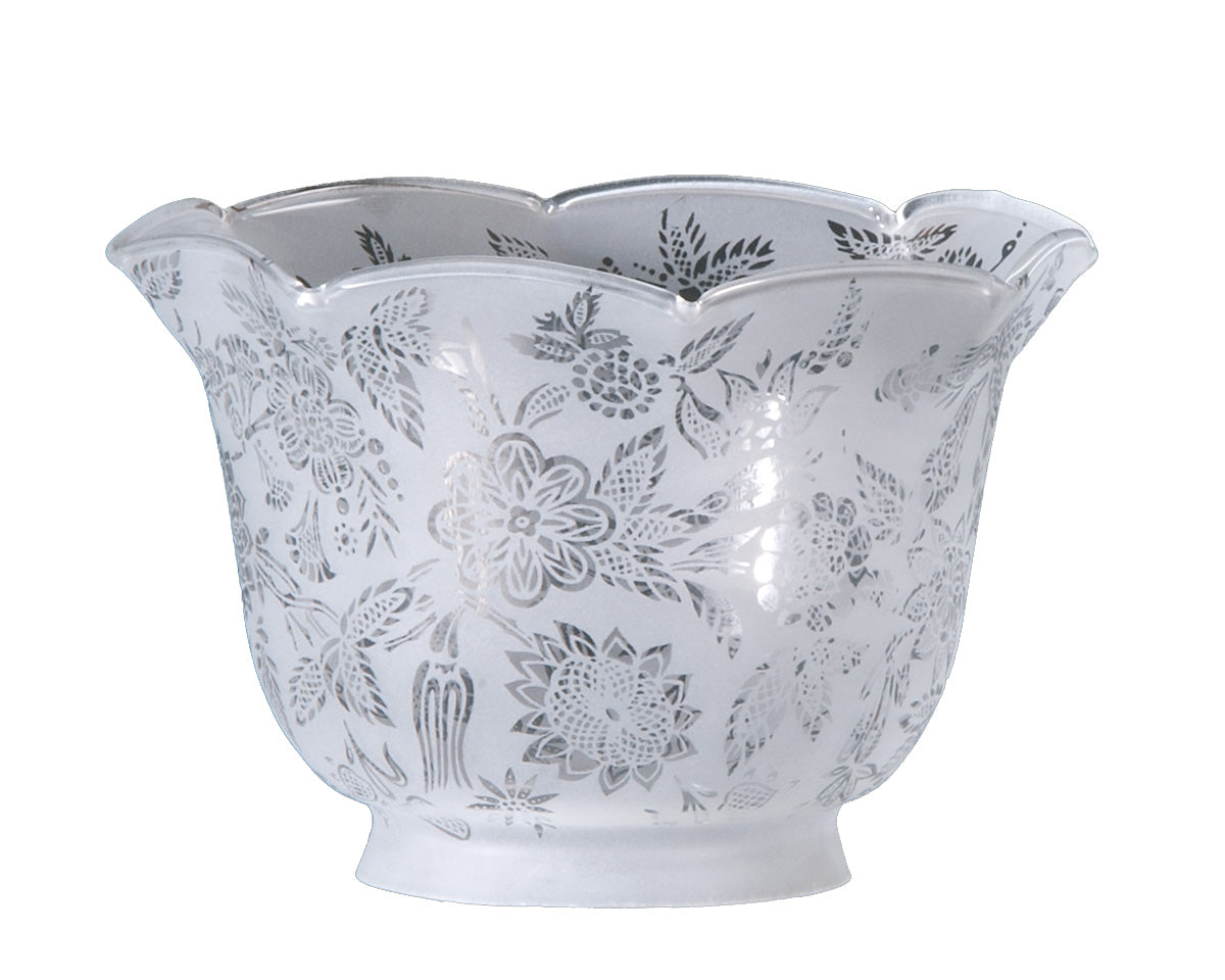 7-3/8 inch diameter Victorian Floral Etched Gas Shade, 4 inch lip fitter