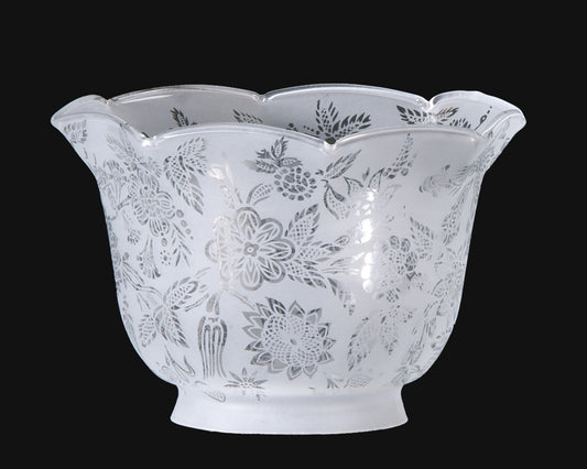 7-3/8 inch diameter Victorian Floral Etched Gas Shade, 4 inch lip fitter