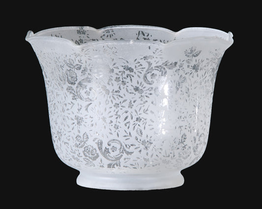 7-3/8 inch diameter Crimped Victorian Lace Etched Gas Shade, 4 inch lip fitter