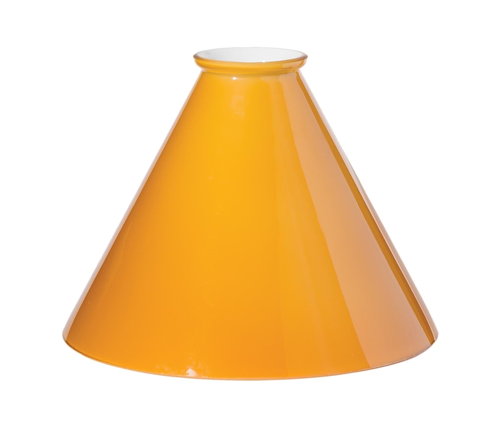 7-3/16" Dia. Cased Amber Over White Glass Deep Cone Shade, 2-1/4" Fitter 