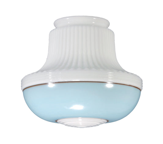 9" Opal Glass Deco Pendant Shade, Turquoise Band, 4 inch lip fitter