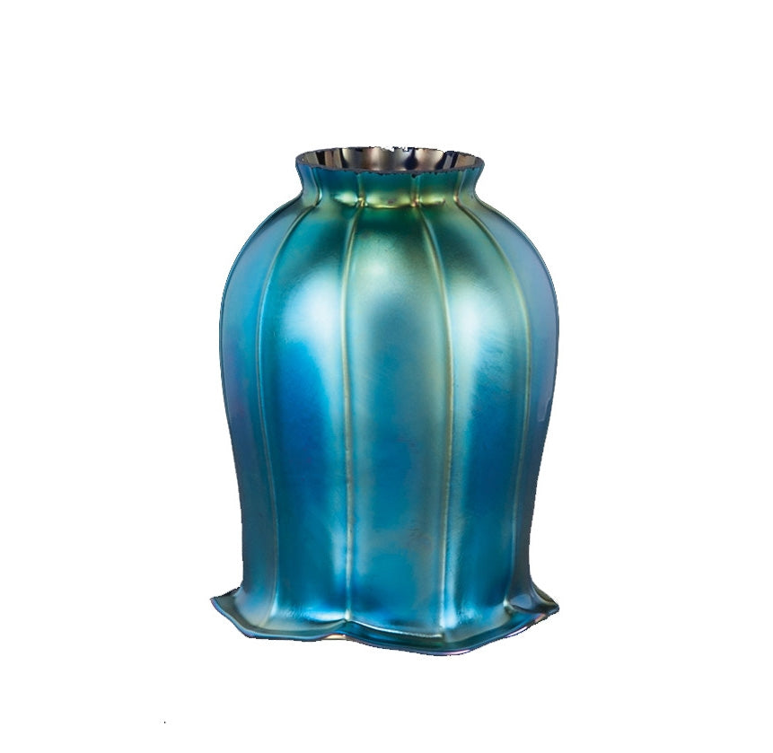 Blue Iridescent "Tulip" Art Glass Shade, 5-1/2 inch tall